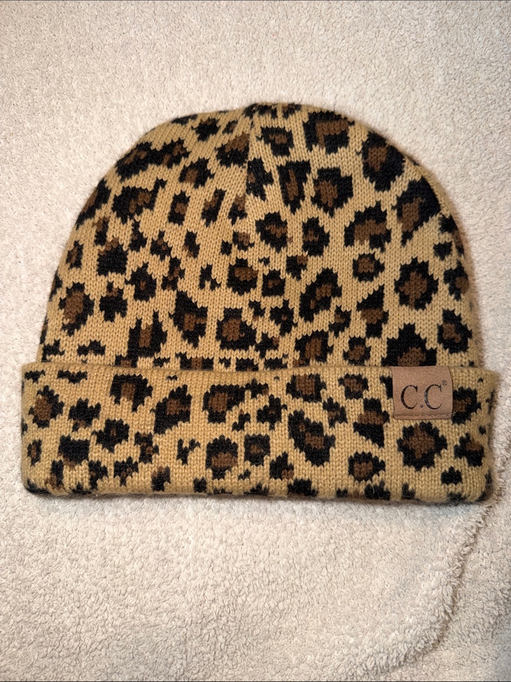 C.C Leopard Print Beanie - Tan, Black & Brown